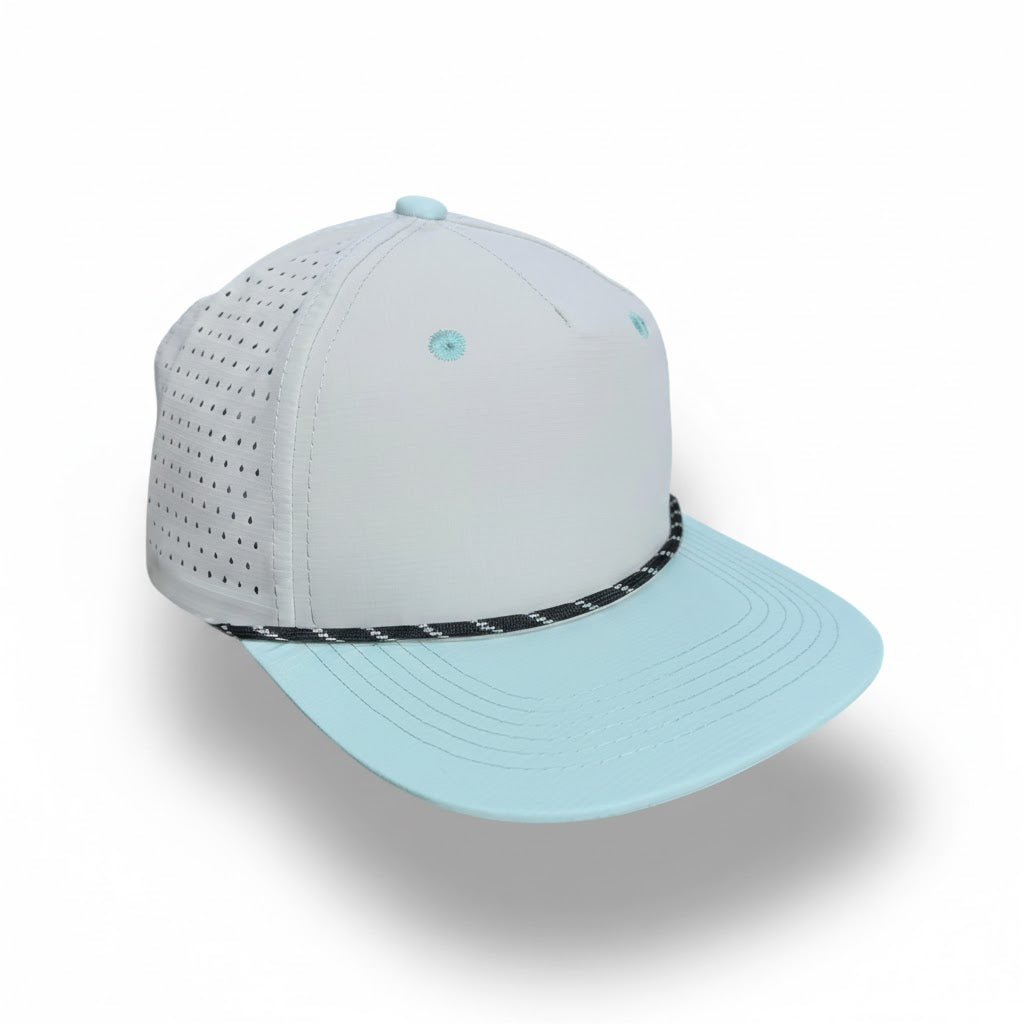 Blank Rope Hats - Blank Rope Hats - Light blue and white cap with a black and white pattern on a white background