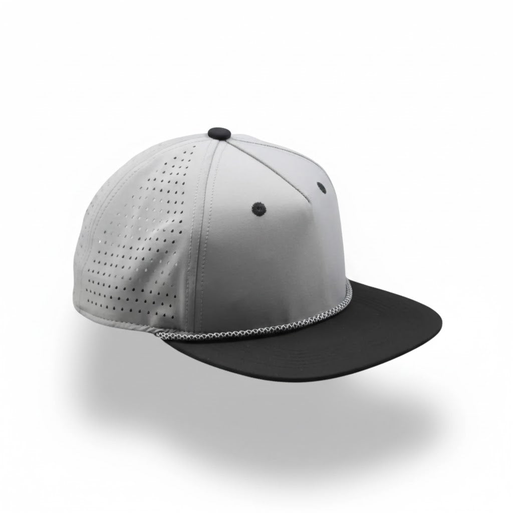 Blank Rope Hats - Gray and black baseball cap with chain detail on a white background