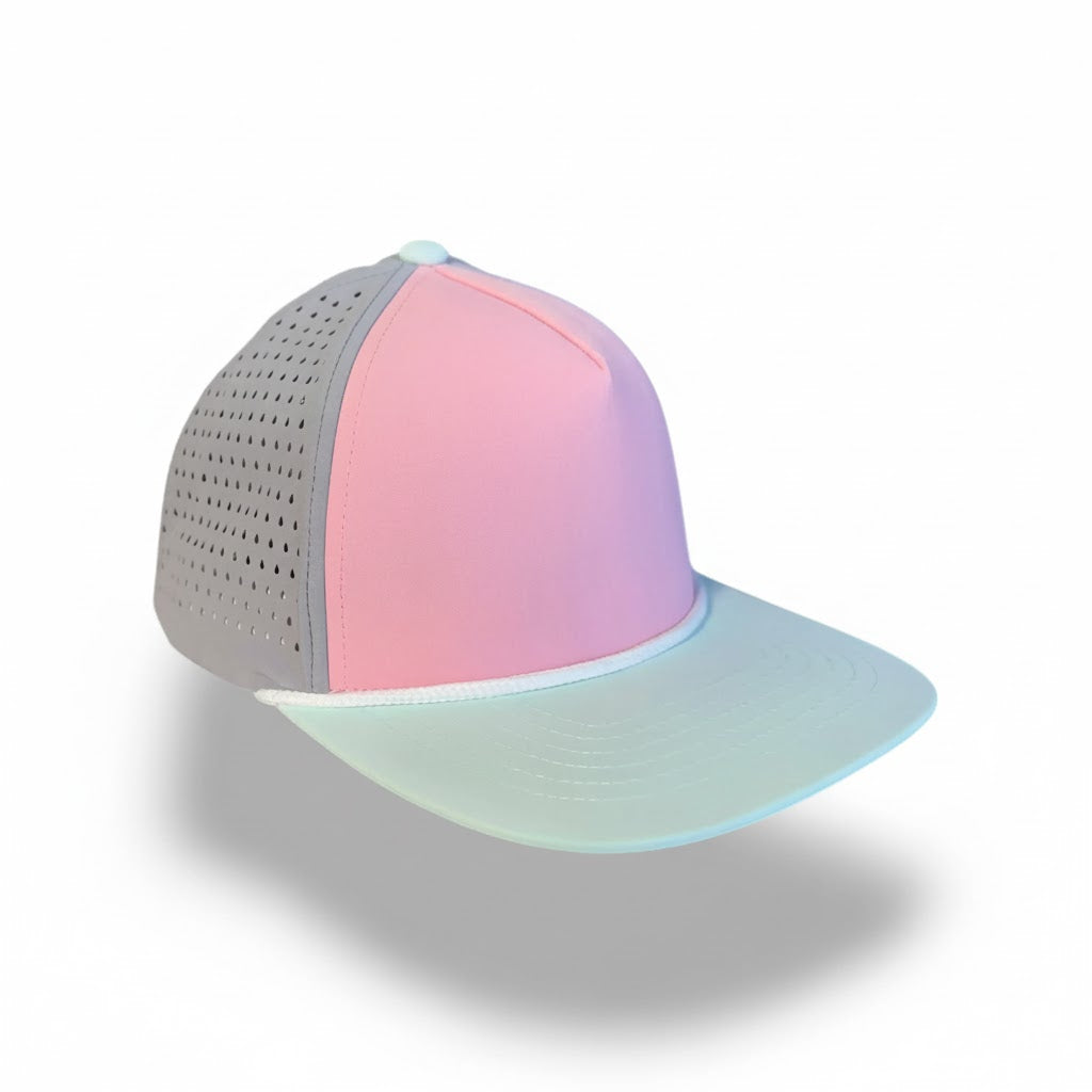 Blank Rope Hats - Two-tone pink and gray cap on a white background