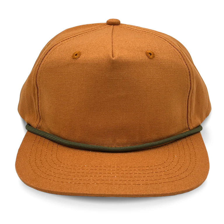 Lost Hat Co. Goat Rope Style Hat - Burnt Orange cap with olive green band on a white background