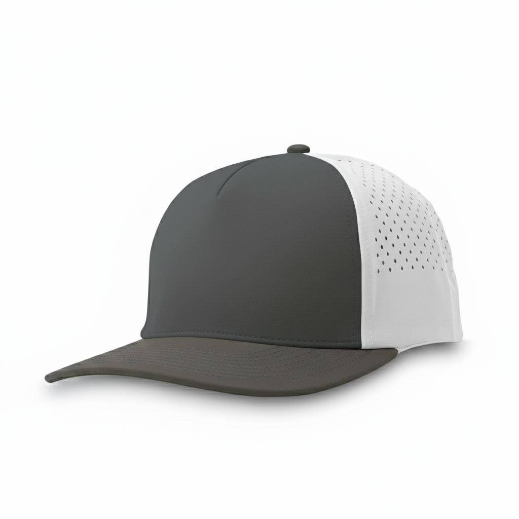 Durabull Gray and white baseball cap with perforated design on a white background