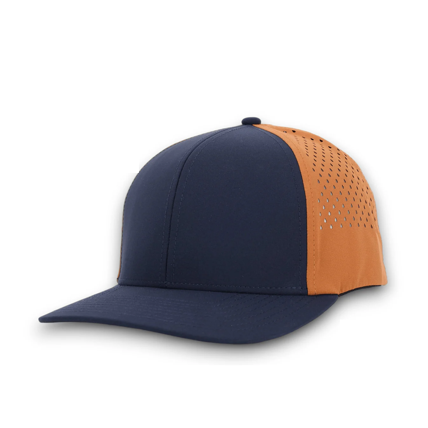 Durabull Navy and brown baseball cap with mesh back on a white background