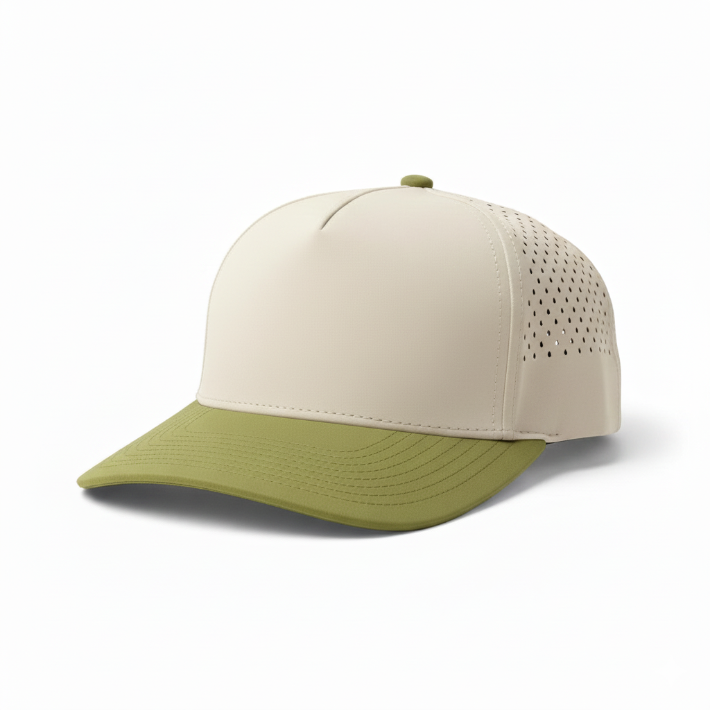 Durabull Beige and green baseball cap on a white background