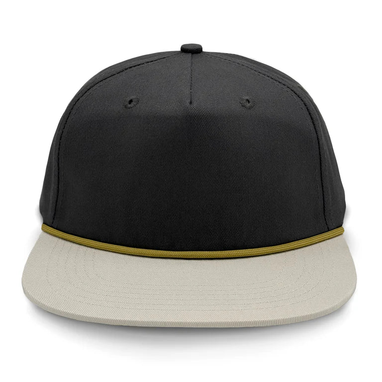 Lost Hat Co. Goat Rope Style Hat - Black and beige cap with a yellow band on a white background