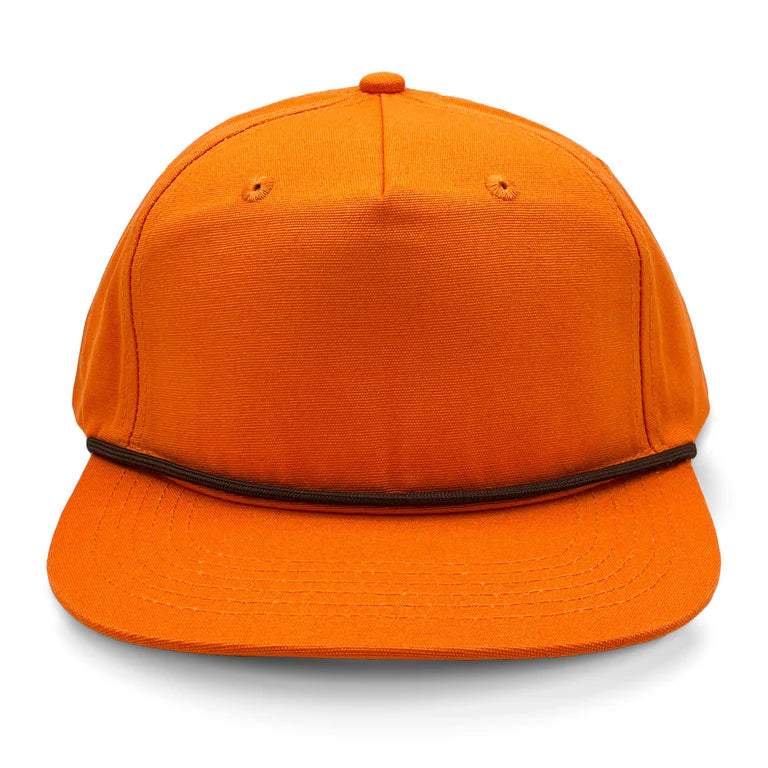 Lost Hat Co. Goat Rope Style Hat - Bright Orange cap with a brown brim on a white background