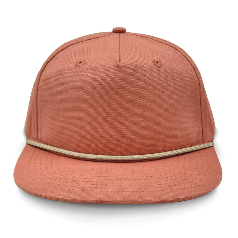 Lost Hat Co. Goat Rope Style Hat - Coral cap with a beige band on a white background