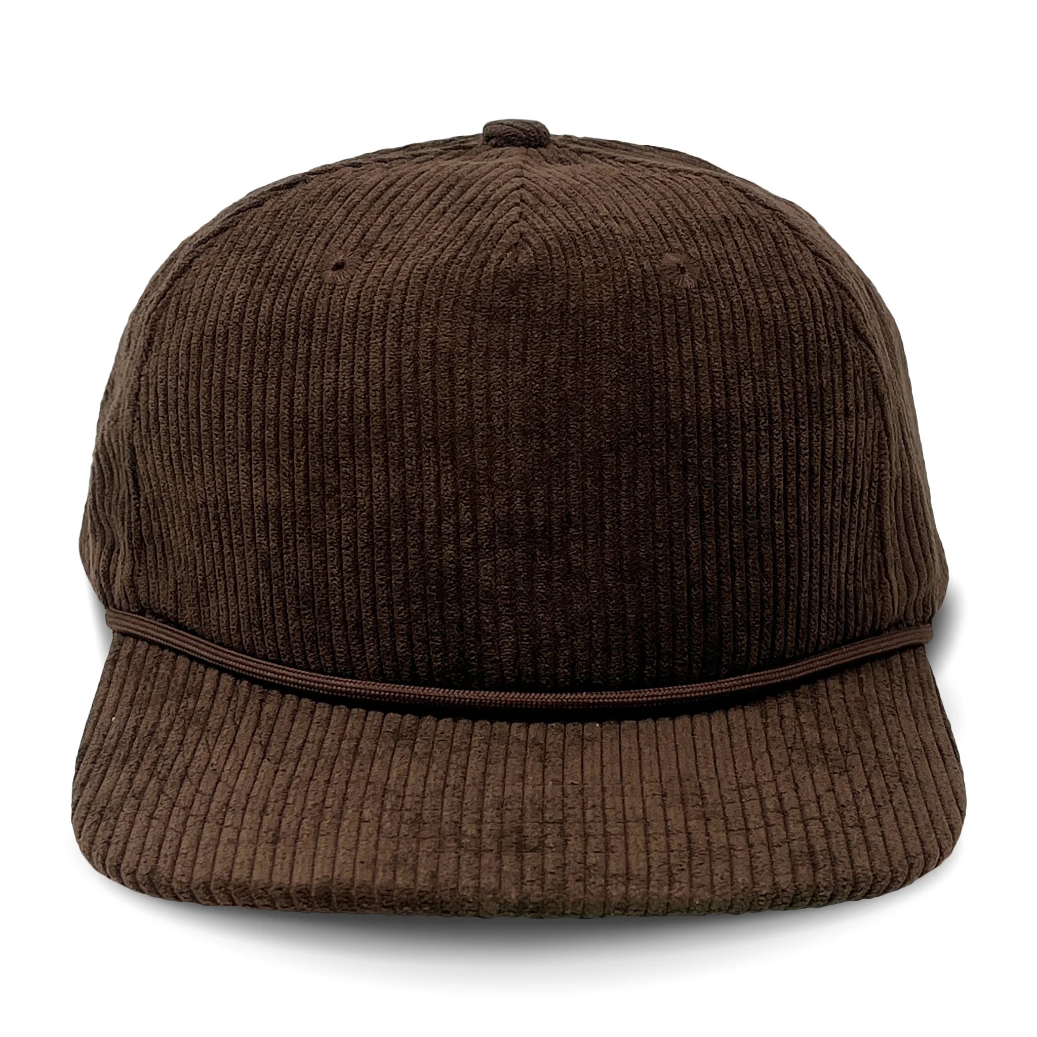 Lost Hat Co. Goat Rope Style Hat - brown corduroy ribbed cap with a thin strap on a white background