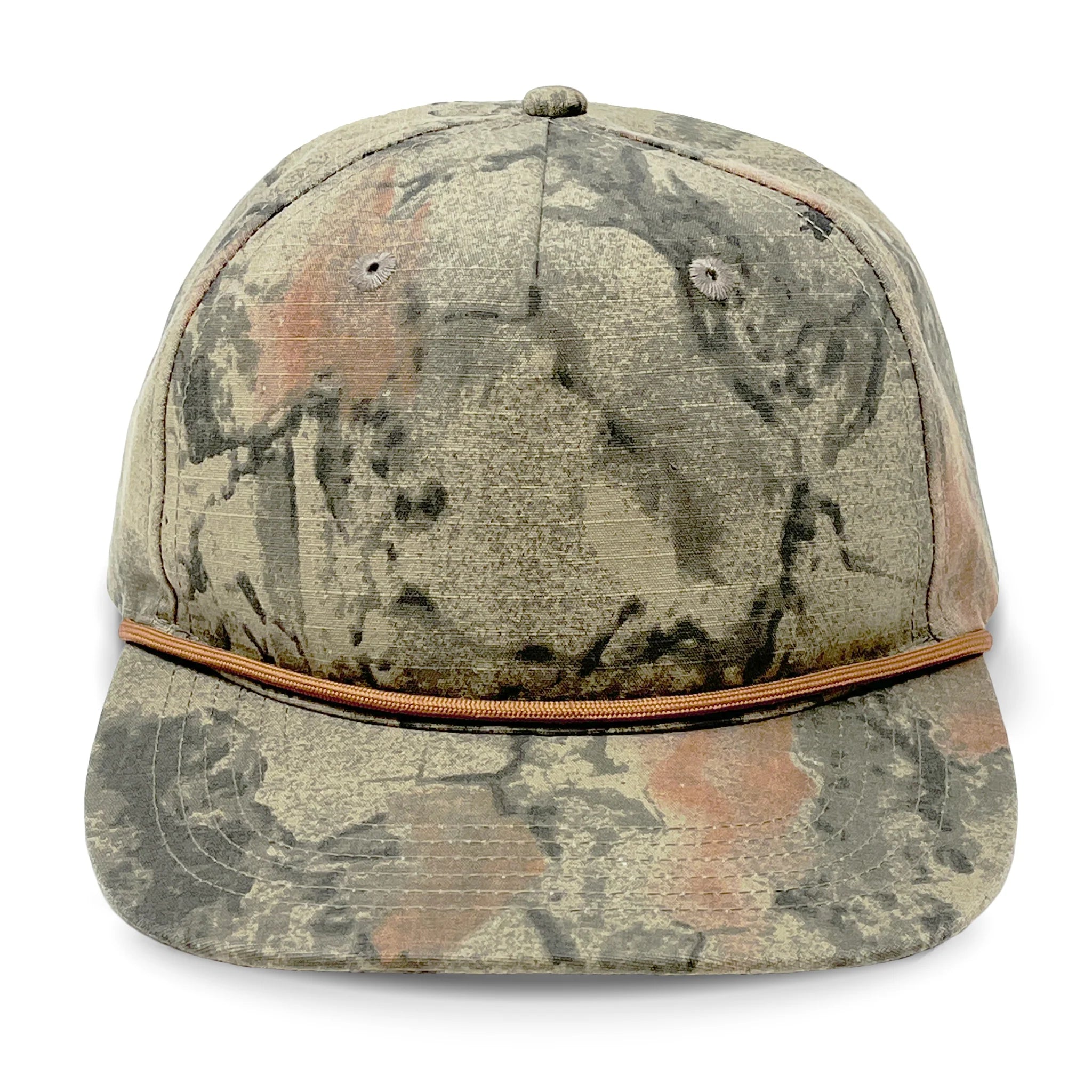 Lost Hat Co. Goat Rope Style Hat - Camouflage-patterned cap with a brown band on a white background
