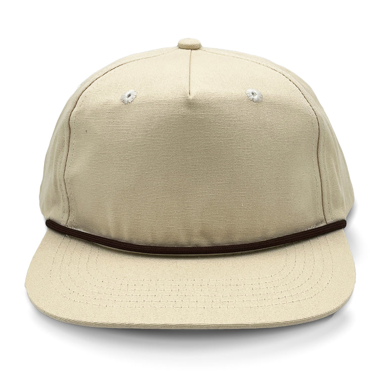 Lost Hat Co. Goat Rope Style Hat -Beige cap with a brown band on a white background