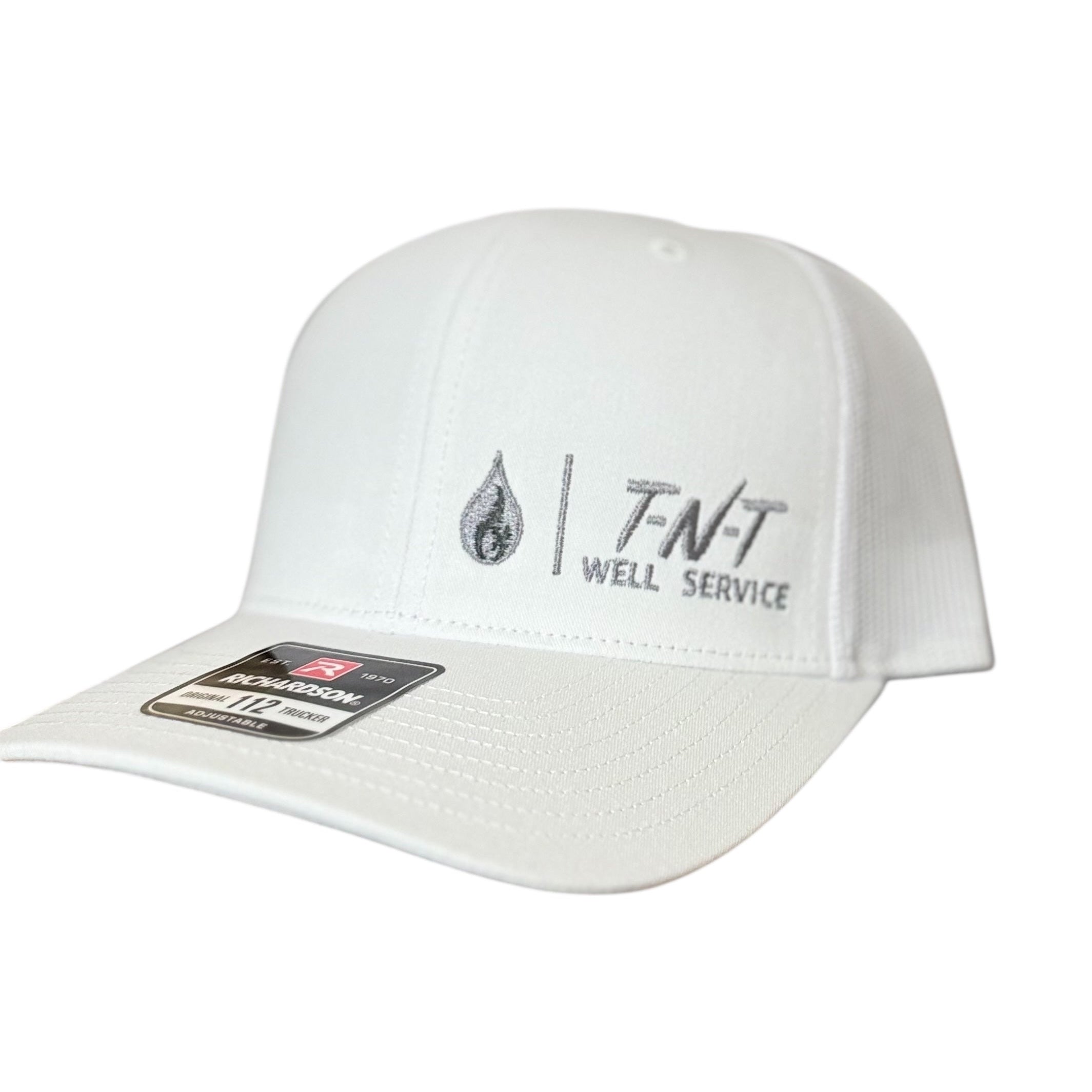 White cap with a logo on a white background