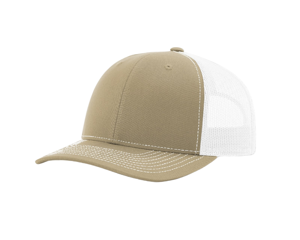 Richardson Beige and white cap on a white background